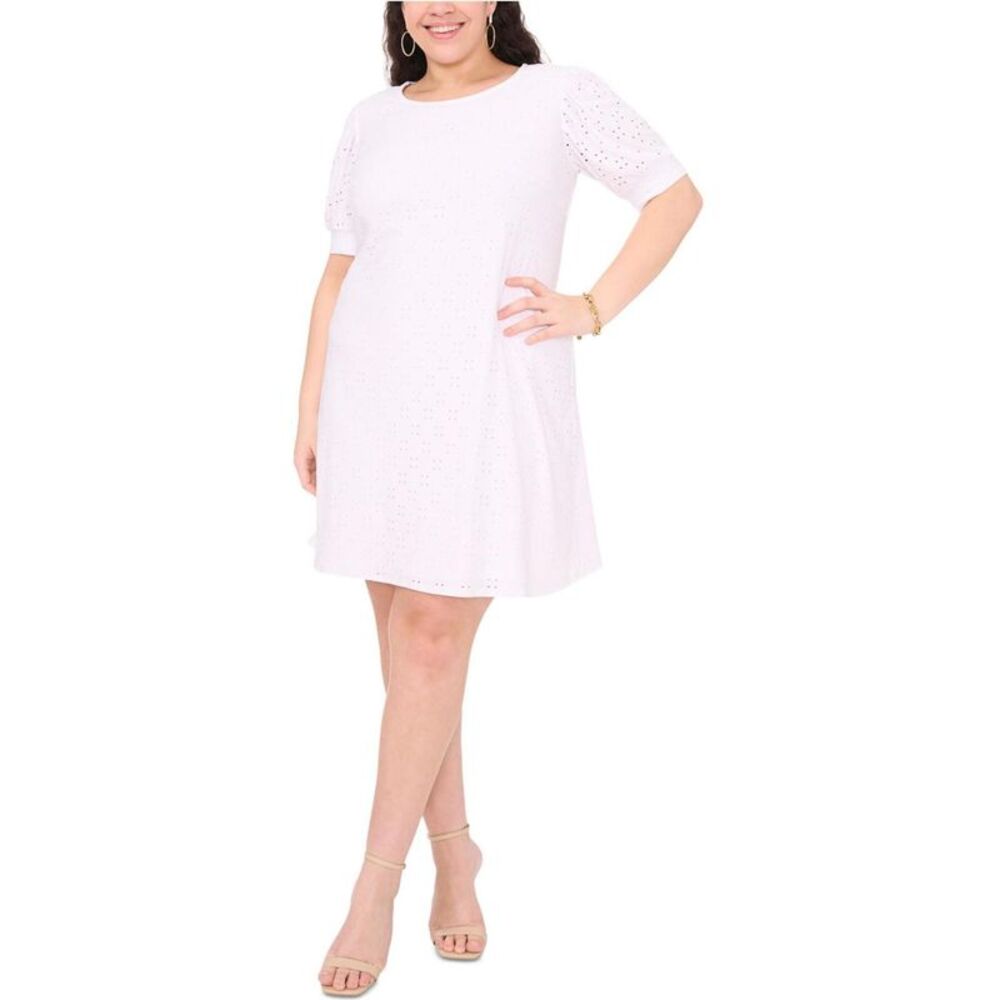 MSK Womens Eyelet A-line Dress, White, Plus Size, 1X, DM